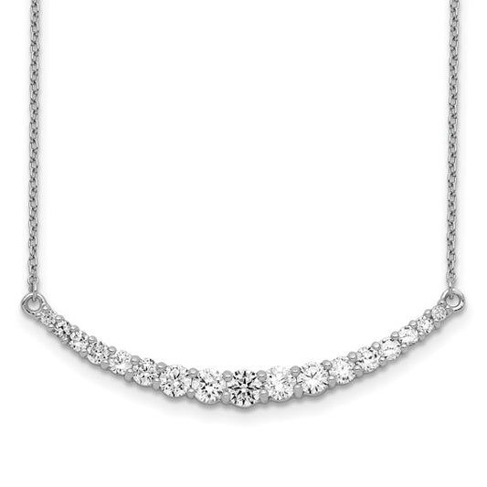 Sterling Silver Rhodium-Plated  CZ Bar Necklace