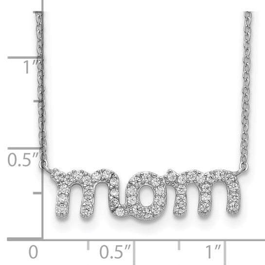 Sterling Silver Rhodium-Plated CZ Mom Necklace