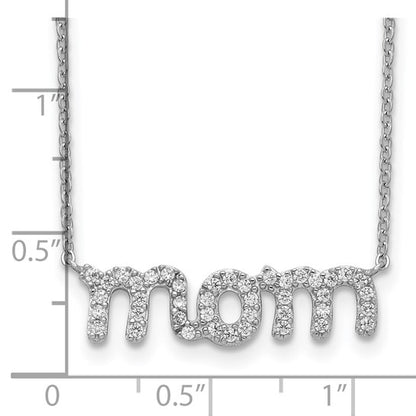 Sterling Silver Rhodium-Plated CZ Mom Necklace