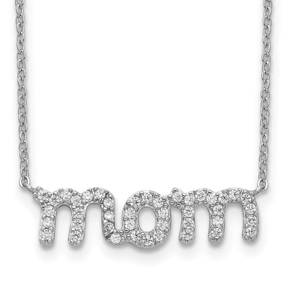 Sterling Silver Rhodium-Plated CZ Mom Necklace