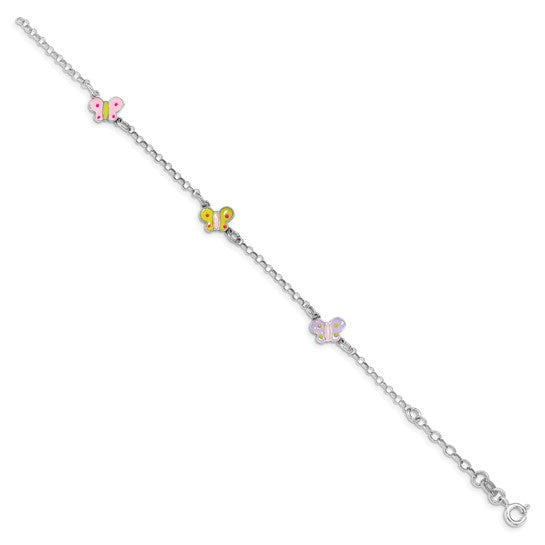 Sterling Silver Children's Enameled Butterfly Bracelet