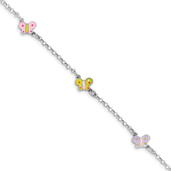 Sterling Silver Children's Enameled Butterfly Bracelet