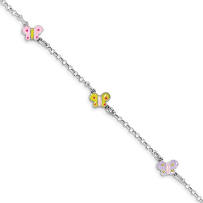 Sterling Silver Children's Enameled Butterfly Bracelet
