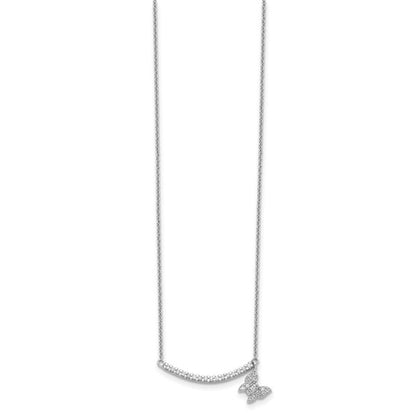 Sterling Silver CZ Bar with Butterfly Dangle Necklace