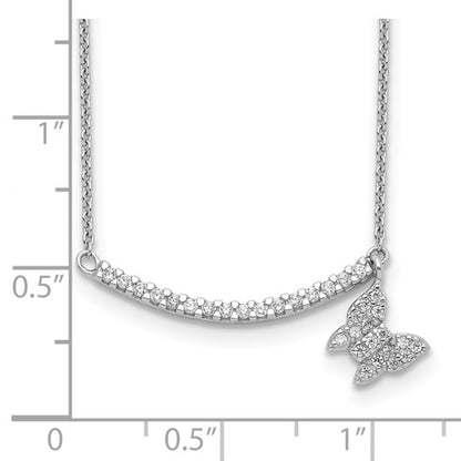 Sterling Silver CZ Bar with Butterfly Dangle Necklace