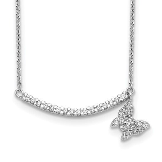 Sterling Silver CZ Bar with Butterfly Dangle Necklace