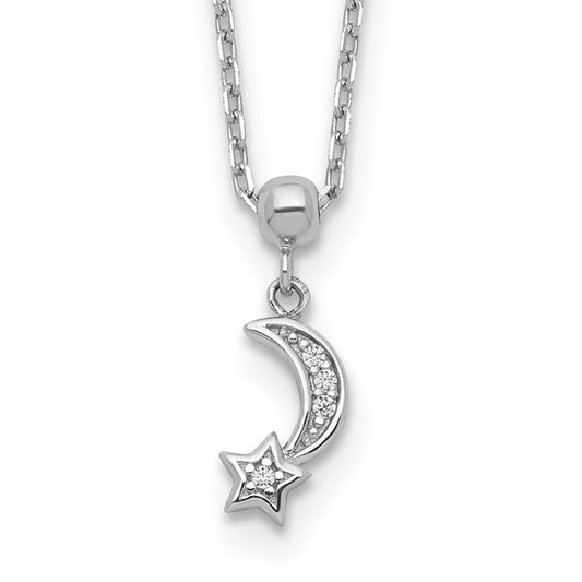 Sterling Silver CZ Moon & Star Necklace