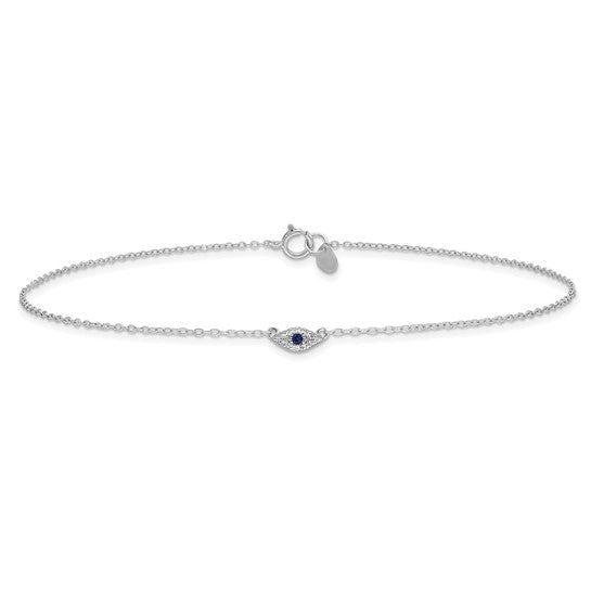 Sterling Silver Rhodium-Plated CZ Eye Anklet