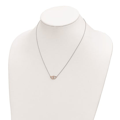 Sterling Silver Rhodium-Plated Rose Tone Double Heart Necklace