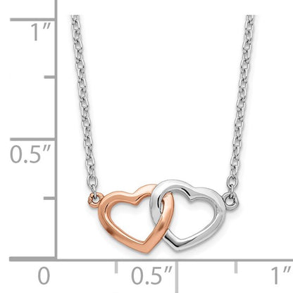 Sterling Silver Rhodium-Plated Rose Tone Double Heart Necklace