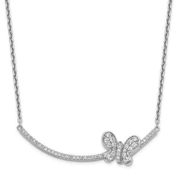 Sterling Silver CZ Bar with Butterfly Necklace