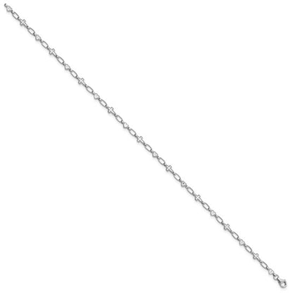 Sterling Silver Rhodium-Plated Heart & Cross Bracelet