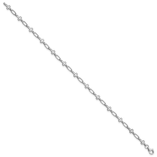 Sterling Silver Rhodium-Plated Cross Link Bracelet