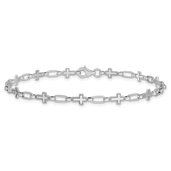 Sterling Silver Rhodium-Plated Cross Link Bracelet