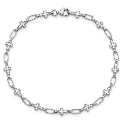 Sterling Silver Rhodium-Plated Cross Link Bracelet