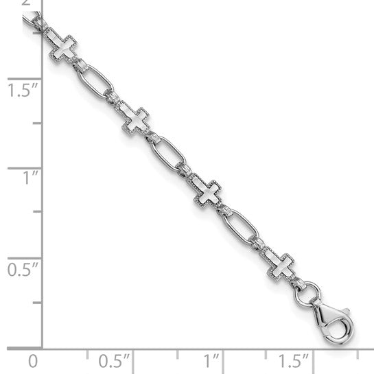 Sterling Silver Rhodium-Plated Cross Link Bracelet