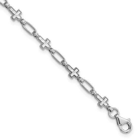 Sterling Silver Rhodium-Plated Cross Link Bracelet