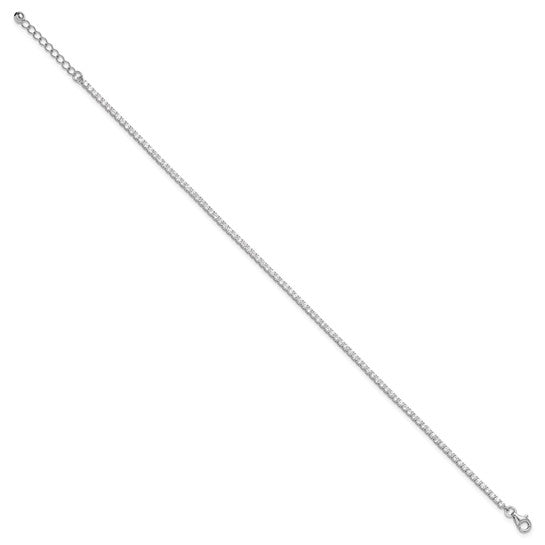 Sterling Silver Rhodium-Plated 2 mm Tennis Anklet