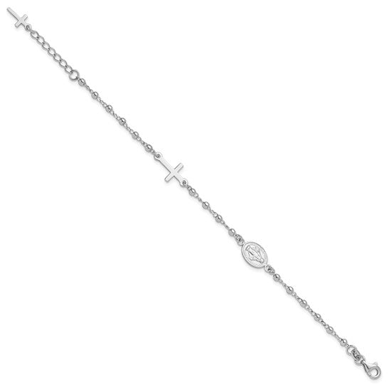 Sterling Silver Rhodium-Plated Rosary Bracelet - 7.5 Inches