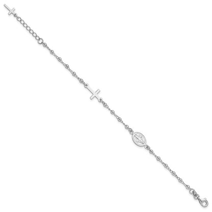 Sterling Silver Rhodium-Plated Rosary Bracelet - 7.5 Inches