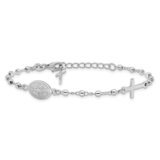 Sterling Silver Rhodium-Plated Rosary Bracelet - 7.5 Inches