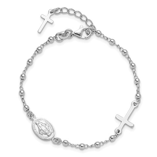 Sterling Silver Rhodium-Plated Rosary Bracelet - 7.5 Inches