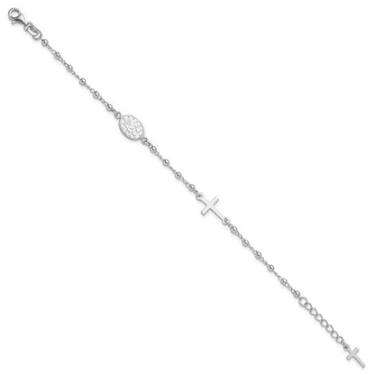 Sterling Silver Rhodium-Plated Rosary Bracelet - 7.5 Inches