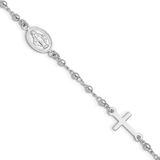 Sterling Silver Rhodium-Plated Rosary Bracelet - 7.5 Inches
