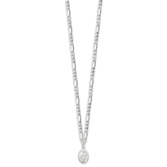 Sterling Silver Rhodium-Plated Miraculous Medallion Link Necklace -16in w/ 2in Extension