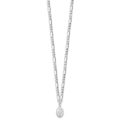 Sterling Silver Rhodium-Plated Miraculous Medallion Link Necklace -16in w/ 2in Extension