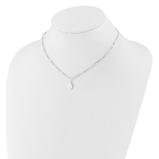 Sterling Silver Rhodium-Plated Miraculous Medallion Link Necklace -16in w/ 2in Extension