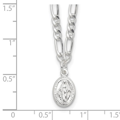 Sterling Silver Rhodium-Plated Miraculous Medallion Link Necklace -16in w/ 2in Extension