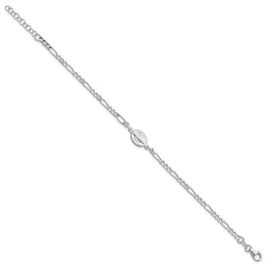 Sterling Silver Rhodium-Plated Miraculous Medallion Bracelet - 7.25 in w/ 1 in Extension