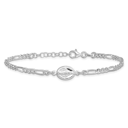Sterling Silver Rhodium-Plated Miraculous Medallion Bracelet - 7.25 in w/ 1 in Extension