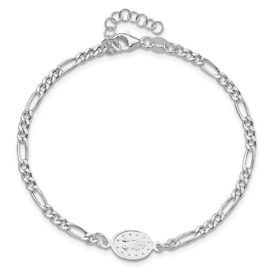 Sterling Silver Rhodium-Plated Miraculous Medallion Bracelet - 7.25 in w/ 1 in Extension