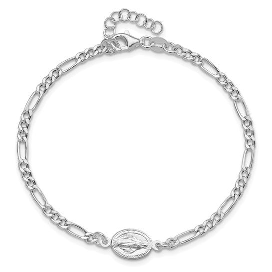Sterling Silver Rhodium-Plated Miraculous Medallion Bracelet - 7.25 in w/ 1 in Extension