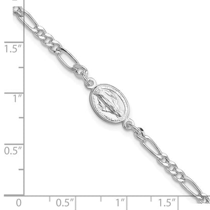 Sterling Silver Rhodium-Plated Miraculous Medallion Bracelet - 7.25 in w/ 1 in Extension