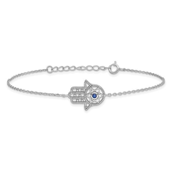 Sterling Silver CZ & Blue Spinel Hamza Necklace & Bracelet Set