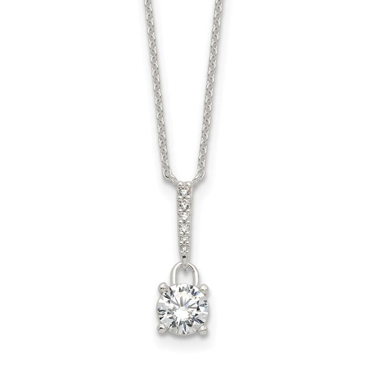 Sterling Silver Dangling CZ Solitaire Necklace