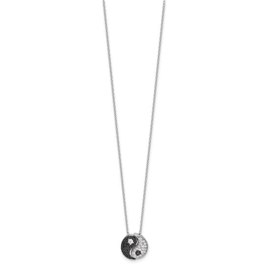 Sterling Silver Black & White CZ Yin Yang Necklace