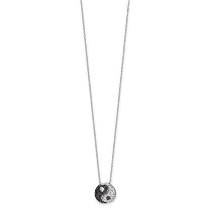 Sterling Silver Black & White CZ Yin Yang Necklace