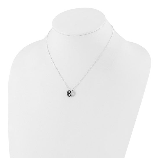 Sterling Silver Black & White CZ Yin Yang Necklace