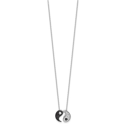 Sterling Silver Black & White CZ Yin Yang Necklace