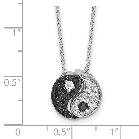 Sterling Silver Black & White CZ Yin Yang Necklace