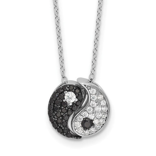 Sterling Silver Black & White CZ Yin Yang Necklace