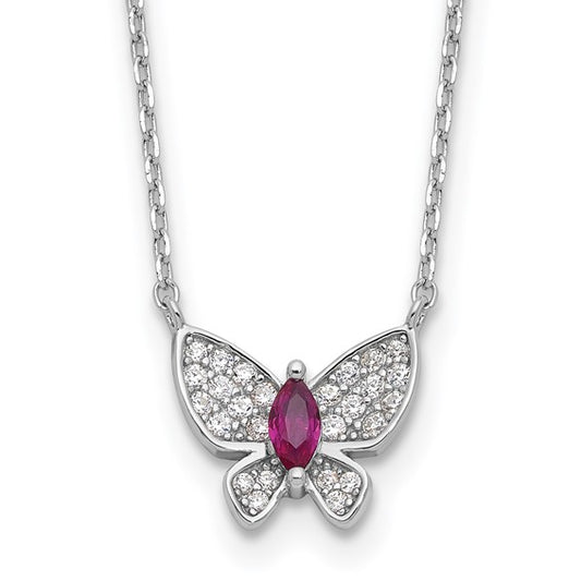 Sterling Silver White & Red CZ Butterfly Necklace