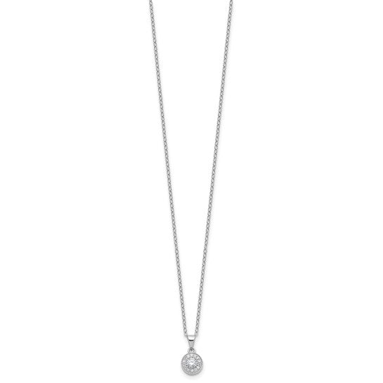 Sterling Silver Rhodium-Plated CZ Solitaire Necklace & Post Earring Set