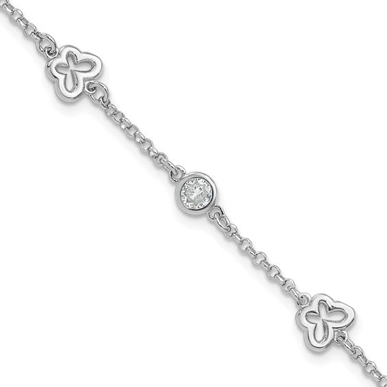 Sterling Silver Rhodium-Plated CZ Butterfly Bracelet