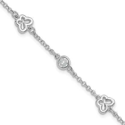 Sterling Silver Rhodium-Plated CZ Butterfly Bracelet