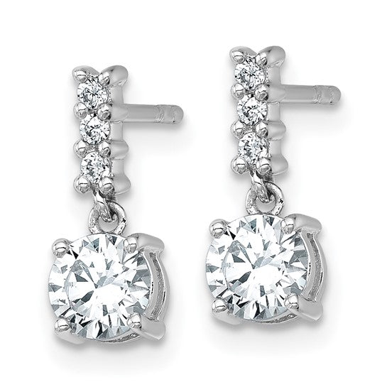 Sterling Silver Rhodium-Plated Round CZ Dangle Earrings